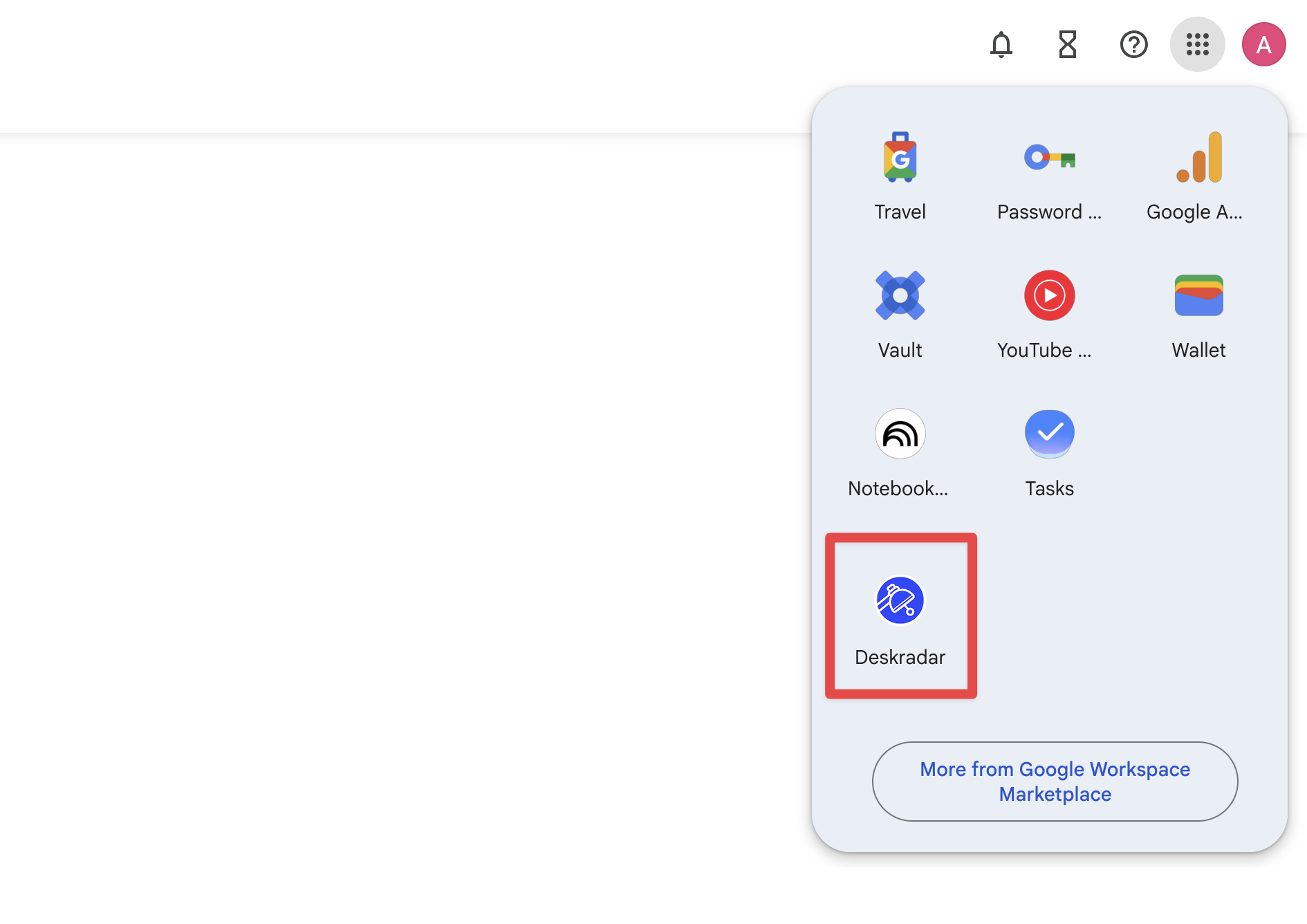 Deskradar icon in the Google apps launcher