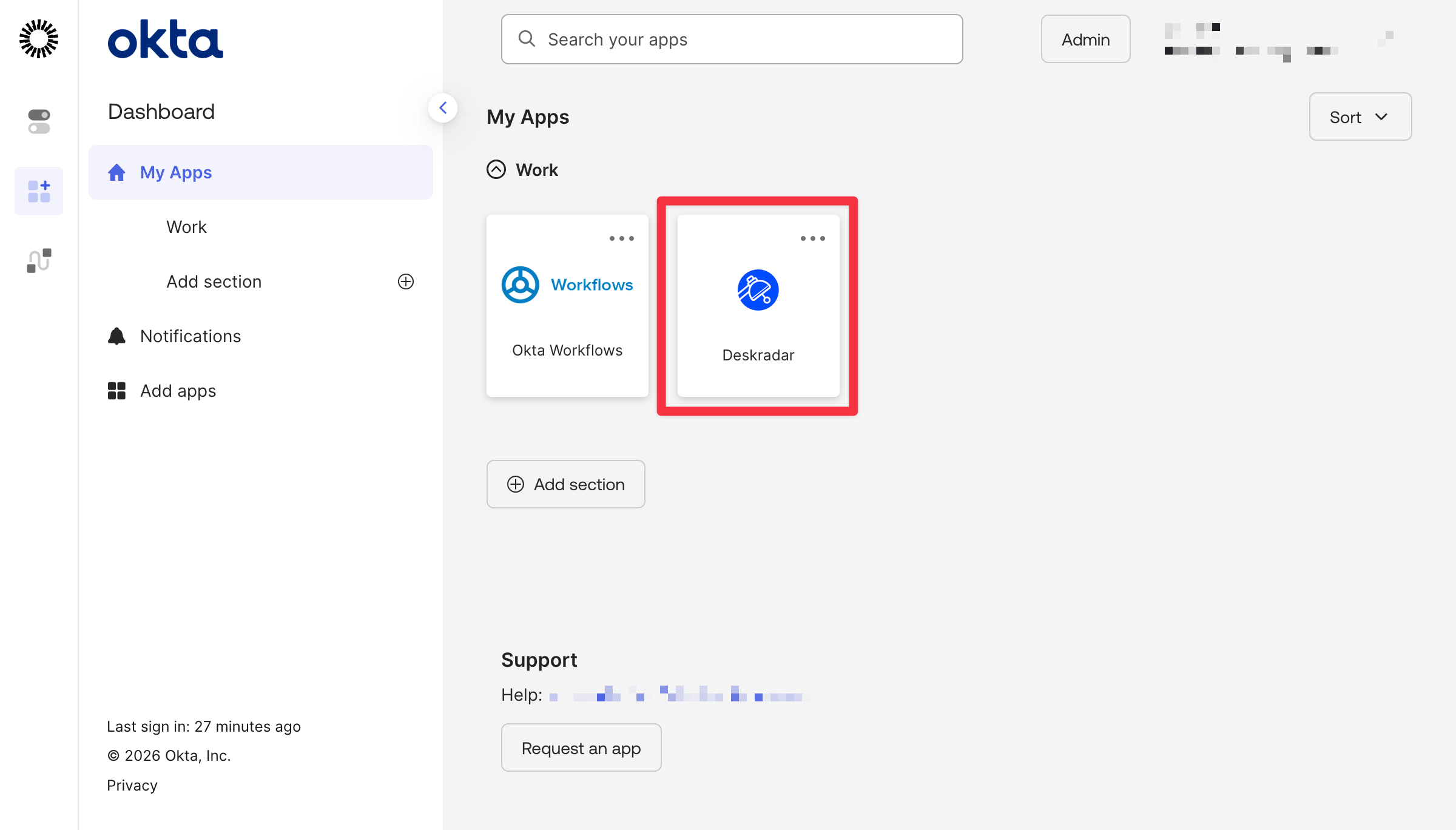 Deskradar tile on the Okta My Apps dashboard
