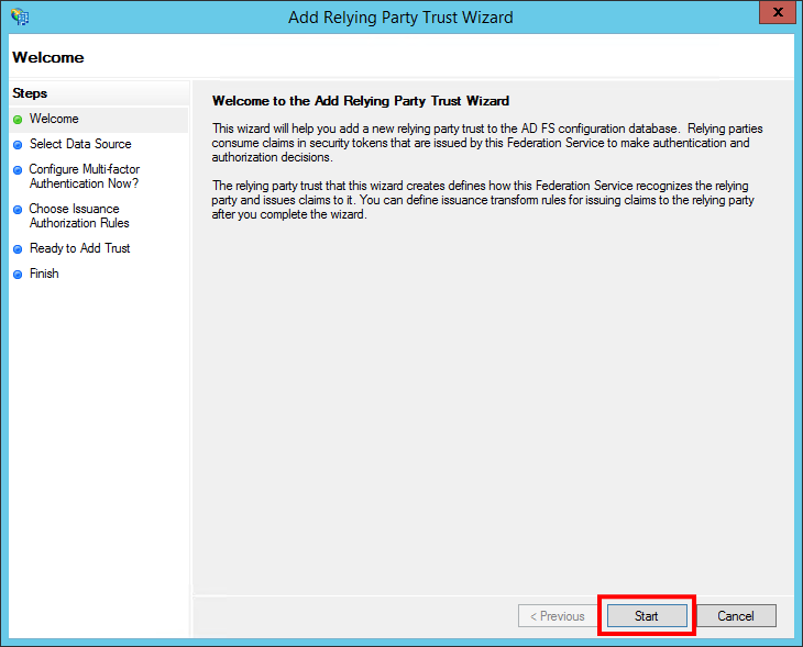 Add Relying Party Trust Wizard - Welcome